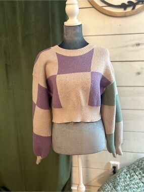 Le Lis Lavender, Beige & Sage Colorblock Cropped Sweater